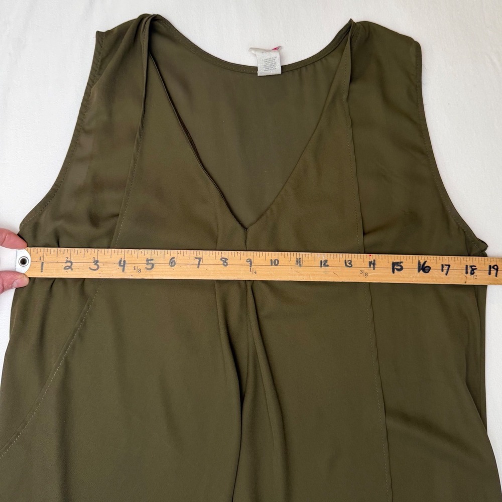 Olive Green High Low Draped V-Neck Top Sheer Dress Large Lagenlook Goblincore - Picture 9 of 10